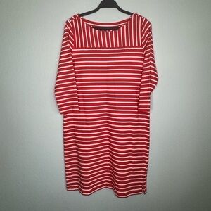 Land's End Coral White Breton Striped Sailor Dress- Sz‎ M (10-12)